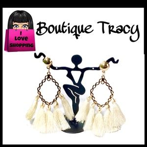 NEW Boho Cream Fringe Tassel Chain Marquise Drop